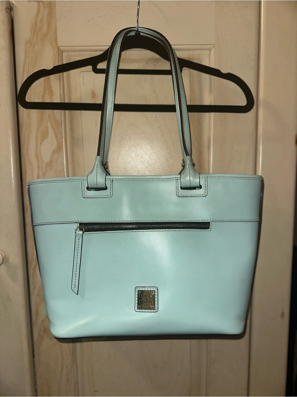Dooney & Bourke Beacon Collection Tote Mint Blue Vachetta Leather Zip Pocket
